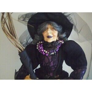 Halloween Witch w/ Broom Tree or Table Topper Horror Decor Christmas 24"